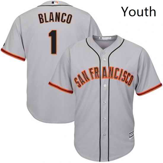 Youth Majestic San Francisco Giants 1 Gregor Blanco Replica Grey Road Cool Base MLB Jersey
